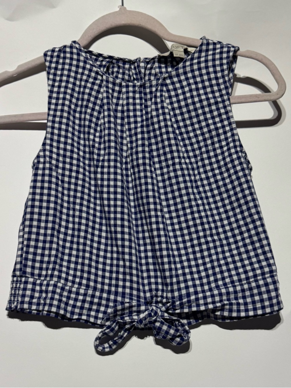Loft Gingham Navy and White Cropped Tank